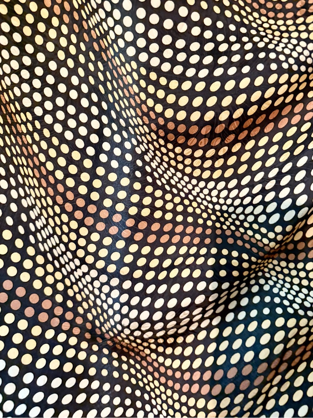 Vintage 1980's Optical Illusion Polka Dot Silk Scarf in Black, Cream & Rust